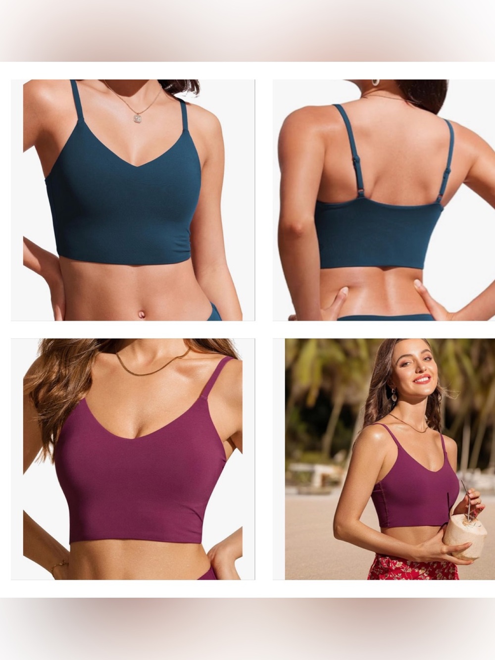 CRZ YOGA Seamless Longline Sports Bra in Teal and Plum